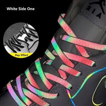 120/140/160cm Holografik Renkli Yansıtıcı Ayakkabı Bağı emniyet halatı Karanlıkta Parlayan Ayakkabı Bağcıkları Uyarı Bandı