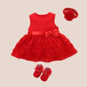 Yenidoğan Bebek Kız Bebek Elbise ve giysi Yaz Çocuk Parti Doğum Günü Kıyafetler 1-2years Ayakkabı Seti Vaftiz 0 3 6 9 Ay Elbise