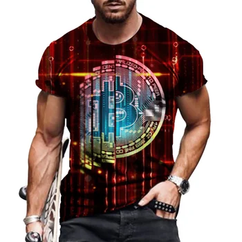 Yaz erkek Slim Fit Ekip Boyun kısa kollu t-shirt Oyun Bitcoin Baskı 3DT Gömlek Harajuku Moda Rahat Streetwear