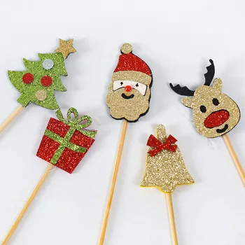 2021 Yeni 5 adet / grup Merry Christmas Kağıt Kek Topper Sevimli Noel Kek Toppers Dekor Ev için Noel Partisi Kek Süslemeleri