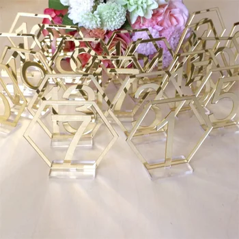 1-20 Altıgen Masa Numarası İşaretleri Düğün Parti Dekor için Gümüş Altın Akrilik Doğum Günü Geometrik Masa Koltuk Kartı Romen Rakamları