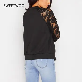 Kadın Ceket Uzun Kollu Bombacı Faux Katı Dantel Patchwork Beyzbol Mont Bayanlar Bahar Sonbahar Zipperoutwear Tops