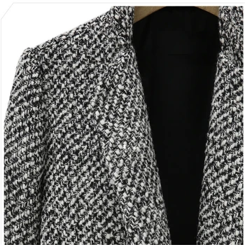Vintage Sonbahar Kış Yün Ceket Tek Düğme Cep Boy Uzun Trençkot Giyim Kadın Balıksırtı Pamuk Karışımı Ceket