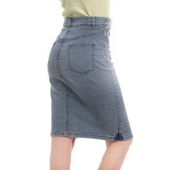 Kadın Moda Yüksek Bel Kot Sıkıntılı Kot Bodycon Uzun Etek Düğmeler Cepler Bölünmüş Bandaj Kot Etek