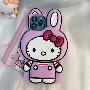 Sevimli Hello Kitty Karikatür Lüks Silikon Telefon Kılıfları iPhone 13 12 11 Pro Max XR XS MAX X 7/8 Artı Kız Darbeye Dayanıklı Yumuşak Kabuk