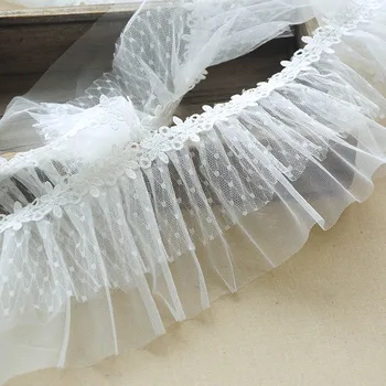 12CM Genişliğinde Şeffaf Polka Dot Örgü Pilili Dantel El Yapımı DIY Elbise Modifiye Kazak Yaka Dekoratif Manşetleri düğün elbisesi