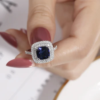 6 stil Gerçek 100 %925 Ayar Gümüş Yüzük parmak Takı Ebedi doğal Mavi Safir Düğün Nişan Yüzüğü Kadınlar için