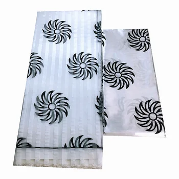 Beyaz ve Siyah 4 metre Organze Kumaş 2 metre Yumuşak İpek Kumaş Afrika Malzeme Ankara Dijital baskı Kadınlar için DressTV1206-2