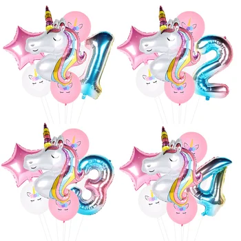 Staraise 7 adet gökkuşağı ünikorn Lateks Folyo Numarası Balonlar Mutlu 1st Doğum Günü Partisi 2 3 4 5 yaşında Kız Unicorn Parti Malzemeleri