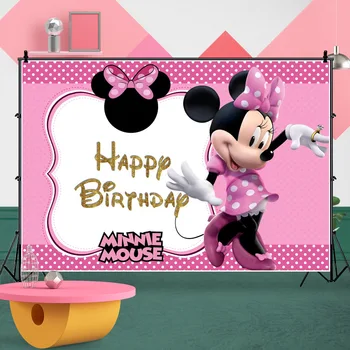Disney Mickey Minnie Karikatür Baskı Perde Zemin Örtüsü çocuk Doğum Günü Partisi Duvar Süslemeleri Zemin Standı Kız hediye
