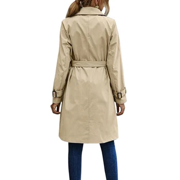 Kadın Moda Rahat rüzgar ceketi Siper Bahar Sonbahar Katı Kadınlar Uzun Kollu Yaka Boyun Kruvaze Dış Giyim Tops Kemer ile