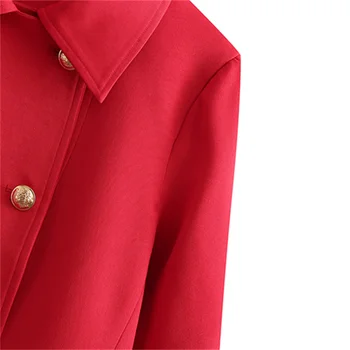 TRAF Kadınlar 2021 Moda Düz Renk Kruvaze İnce Ceket Retro Uzun Kollu Flip Cep Kadın Giyim Streetwear