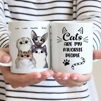 Kedi Severler Kişiselleştirilmiş Kupa Kız ve Kediler Meraklı Kedi Kahve Fincanları Hediye Aile DIY 11/15 Oz RR2030