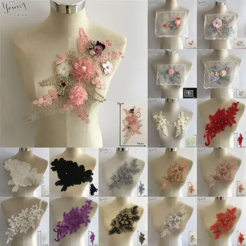 Zarif ABS inci Dantel Üç Boyutlu Çiçek Yaka Nakış DIY Dantel Yaka Dekoratif Giysi Çıkartmaları Aksesuarları