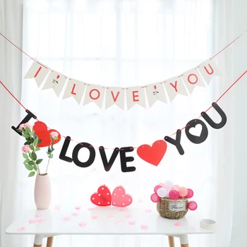 Kırmızı Kalp Hlack Harfler Seni Seviyorum Afiş Peluş Keçe Asılı Bayraklar Sevgililer Günü Hediyeleri Düğün Dekorasyon Gelin Parti Malzemeleri
