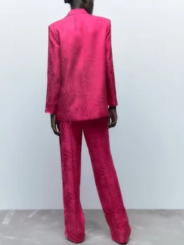 Kumsvag 2022 Sonbahar Kadın Pantolon Takım Elbise 2 parça setleri Moda Katı Jakarlı Blazers Mont ve Pantolon Kadın Zarif OL Giyim