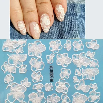 3D Akrilik Kazınmış Tırnak Sticker Kış beyaz çiçek geometrik melek şekli Su Çıkartmaları Empaistic Tırnak Su Kaydırağı Çıkartmaları Z0261