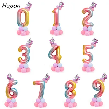 18 adet Unicorn Balon seti Doğum Günü Partisi Balonlar Gökkuşağı 32 inç Numarası 0-9 Çocuklar Yetişkinler Doğum Günü Düğün Parti Balon Dekorasyon