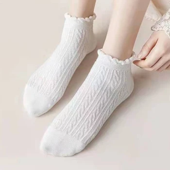 4 Pairs Bayan Japon Katı Lolita Üç Boyutlu Baskı Çorap Kızlar Retro Büküm Kore Sevimli Nefes Ayak Bileği Çorap