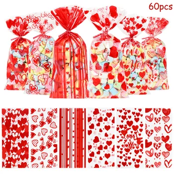 60 Adet Karışık Stil Aşk Kalp Şeker Çanta Plastik hediye çantası Düğün Doğum Günü Partisi Dekoru Sevgililer Günü Hediyeleri Ambalaj Kılıfı