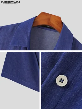 INCERUN Üstleri 2022 Kore Tarzı Yeni erkek Tüm Maç Basit Yaka Bluz Moda Streetwear Erkek Kot Kısa kollu Gömlek S-5XL