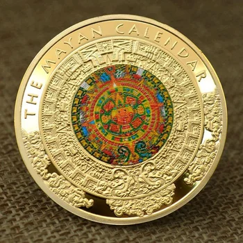 Meksika Maya Kabartmalı Hatıra Madalyası Altın kaplama Üç Boyutlu Kabartmalı Renk Lake hatıra parası