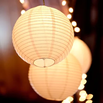 10 adet / grup (6, 8, 10, 12, 14, 16 inç) sıcak beyaz LED fener ışıkları çin kağıt topu Lampions düğün parti dekorasyon için