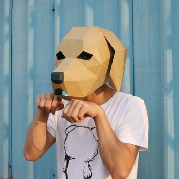 3D Kağıt Golden Retriever köpek baş maskesi Başlık Hayvan Cadılar Bayramı Cosplay Sahne Kadın Erkek Parti Rol Oynamak Giyinmek Zanaat Maskeleri