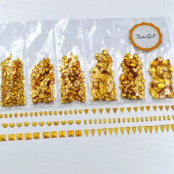 1 Paket 3D Altın Buzlu Yüzey Kalp Üçgen Dikdörtgen Kare Metal Saplama Nail Art Rhinestones Mücevher Süslemeleri DIY Salon İpucu 17#