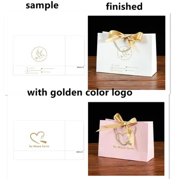 100x özel logolu kağıt Hediye Kutusu Altın Şerit Kağıt Hediye kulplu çanta Pijama Giysileri İçin Özelleştirilmiş İş Çantası Hediye Kutusu
