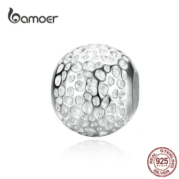 Bamoer Minimalist Olmalıdır Doku Yuvarlak Metal Boncuk Kadınlar Takı Yapımı için Gümüş 925 Charm Bilezik ve Bileklik SCC1245