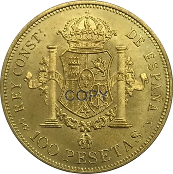 1897 İspanya 100 Peseta Alfonso XIII 3rd portre altın sikke Pirinç Koleksiyon Kopya Paraları
