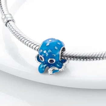 Okyanus Serisi Aksesuarları 925 Ayar Gümüş Boncuk Mavi Ahtapot Charm Dangle Fit Pandora Orijinal Bilezik Kadınlar DIY Takı Hediye