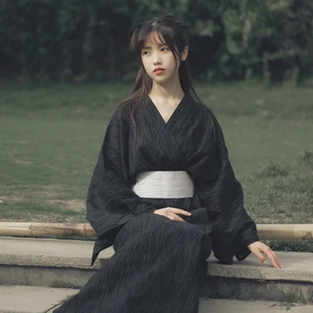 Geleneksel Japon Kimono Samurai Giyim Kadın Erkek Siyah Kimono Elbise Gevşek Artı Boyutu Spa Sauna Bornoz Yuakata Kemer İle