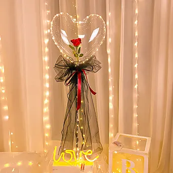 Led Kalp Gül Bobo Balonlar sevgililer Günü Light Up Kabarcık Balonlar Şişme Topları Düğün Dekorasyon Misafirler için