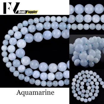 6 8 10mm Doğal Taş Mavi Kalsedon Aquamarines Angelites Boncuk Yuvarlak Gevşek Spacer Taş Boncuk Takı Yapımı İçin DİY bilezik