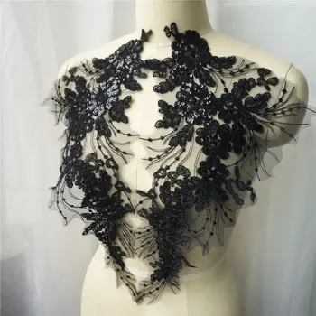 2 ADET Siyah Pullu Çiçek Püskül gelinlik Aplikler Dantel Kumaş İşlemeli Düzeltir Yaka Örgü Dikmek Yama Elbise İçin DIY Dekor