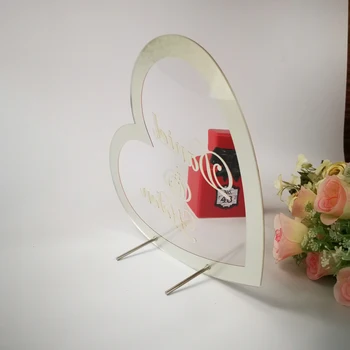 Kalp Özel Düğün Adı Ayna Çerçevesi Akrilik Etiket Bebek Duş Kelime İşareti Daire Şekli Parti Dekor Tırnak Misafirler Favor Hediye