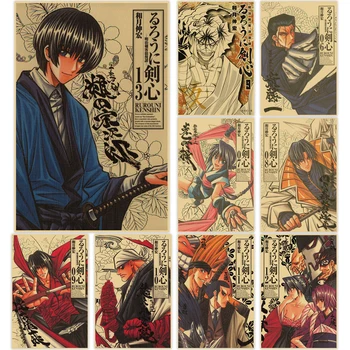 Duvar tablosu Rurouni Kenshin Resimleri Baskı Anime Posterler Vintage Kraft Kağıt Klasik Ev Dekorasyon Sanat Oturma Odası Için