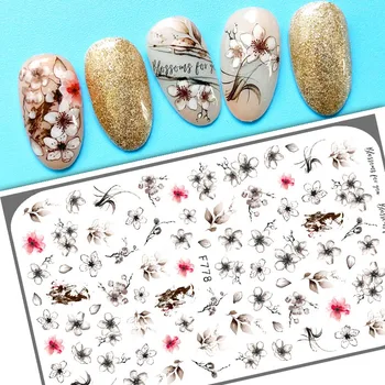 3D nail art etiketler gökkuşağı hatları kelebek Mürekkep baskı sahte kuru çiçekler kızlar için tırnak ucu dekorasyon kaymak çıkartması FW101