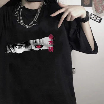 Japon animesi Kaneki Ken Tokyo Ghoul T Gömlek Erkekler Serin Manga Grafik yazlık t-shirt Rahat Grunge Tshirt Streetwear Üst Tee Erkek