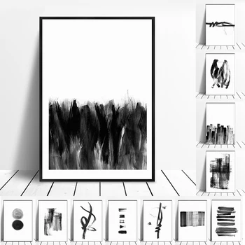 Soyut Duvar Sanatı Siyah Ve Beyaz Fırça Tuval Boyama Boho Poster Baskı Ev Dekorasyon Resimleri için Oturma Odası Dekor