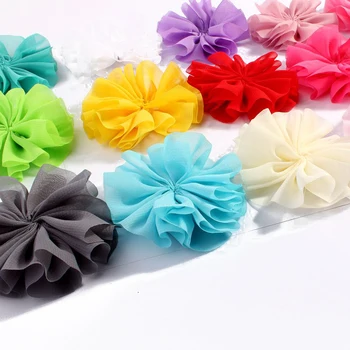 10 adet/grup 6.5 cm 15 renkler DIY Katı Şifon Balerin Saç Çiçek Kız Aksesuarları İçin Yapay Kumaş Çiçekler bantlar