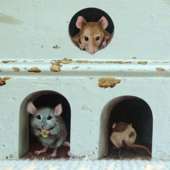 Komik Fare Delik duvar çıkartmaları Yatak Odası Mutfak Süpürgelik Ev Dekorasyon 3d Vinil Duvar Çıkartmaları Dıy Karikatür Sıçan Hayvan Duvar Sanatı