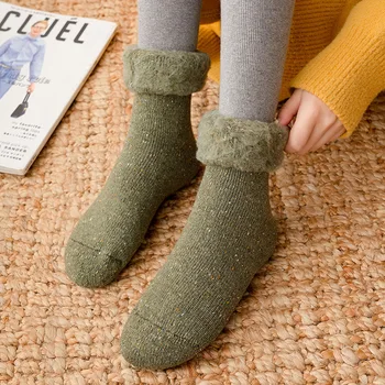 1 Çift Sonbahar Kış Kalınlaşmak Termal Kadın Pamuk Çorap Rahat Yün Rahat Soğuk Direnci Sıcak Kar Botları Kat Uyku Sox