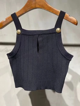 VGH Seksi İnce Tankı Üstleri Kadınlar İçin Yuvarlak Boyun Kolsuz Cut Out Yüksek Sokak düz kolsuz bluz Kadın Yaz Moda 2022 Giyim