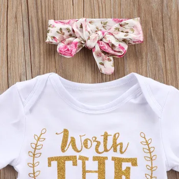 Pudcoco ABD Stok 3 adet Bebek Bebek Kız Giysileri Kısa Kollu Pamuklu Mektup Romper Tulum Çiçek Kısa Pantolon Elbise Kıyafetler