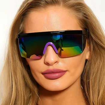 2022 Düz Üst Polarize Gözlüğü güneş gözlüğü Kadın Erkek Yarı çerçevesiz Ayna Yansıtıcı Spor Sürüş Güneş Gözlüğü Kadın UV400