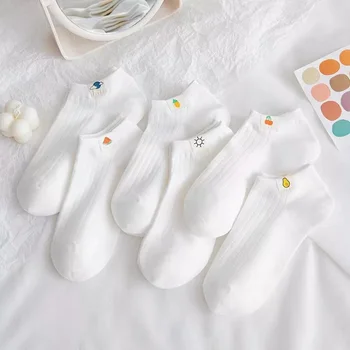 Beyaz Pamuklu kadın Çorap Yaz Meyve Görünmez Kawaii Sevimli Çorap Karpuz Çilek Kiraz Logo Düşük Üst Ayak Bileği Bot Çorap