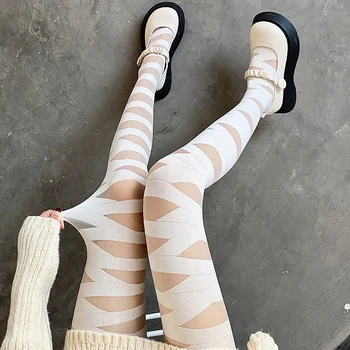 Seksi Lolita Çorap kadın Beyaz Külotlu Kızlar Tayt Dantel Çapraz Sapanlar Esaret Çorap Japon Siyah Çorap Külotlu Çorap